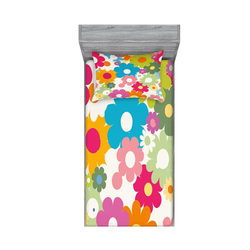 Microfiber Floral Sheet Set, Twin Sheet Set + Fitted Sheet + 1 Pillowcase