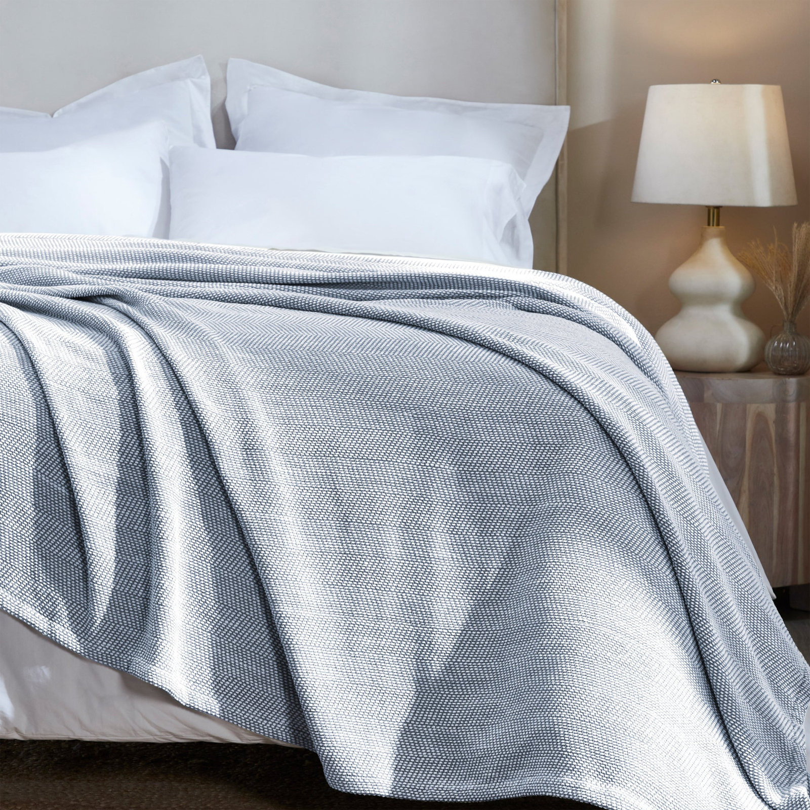 Cotton Woven Throw Blanket, Blue, Full or 90" L x 88" W