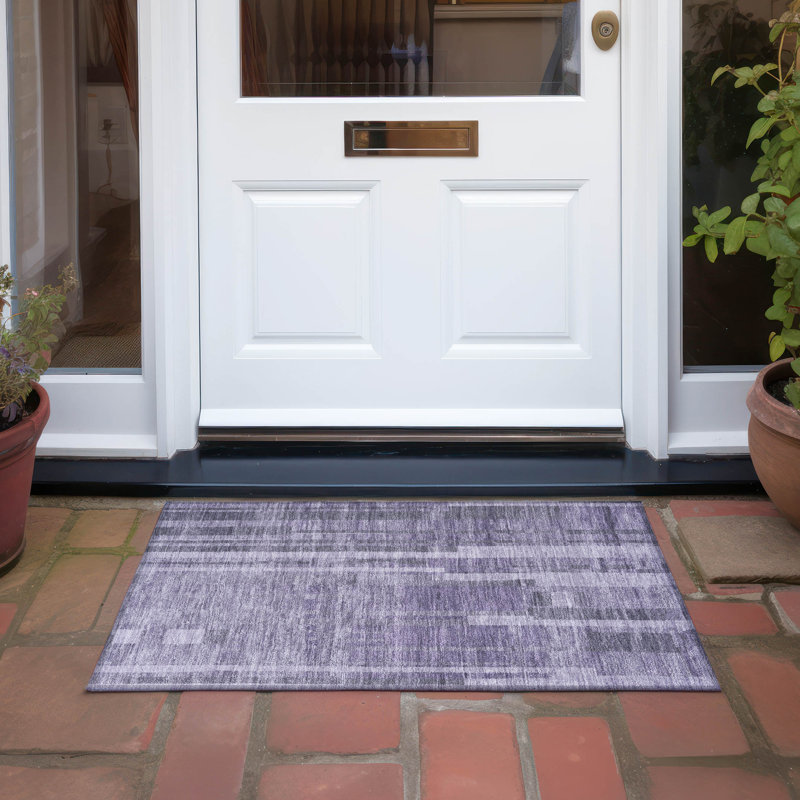 Purple Striped Synthetic Washable Indoor/Outdoor Rug 30" x 20"