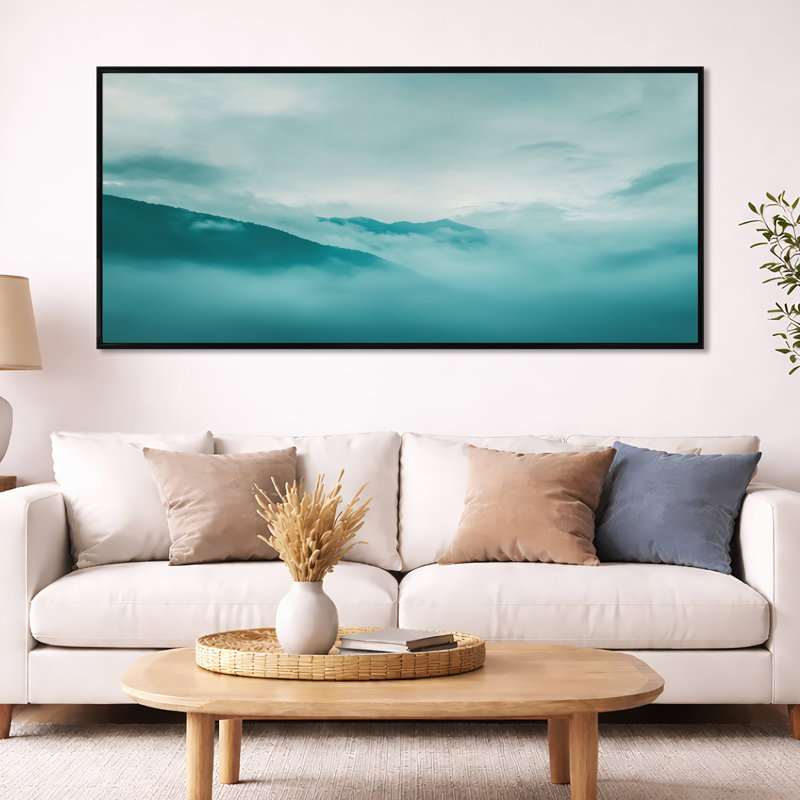 Décoration murale bleu sarcelle Sky Horizon II - bleu, H 28 po x l 60 po, Cadre flottant noir