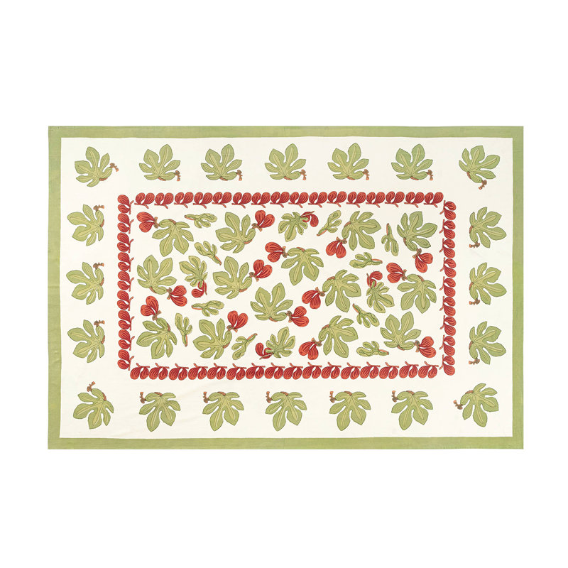 Fig Handmade Floral Tablecloth, 128" x 71", Red/Green/White