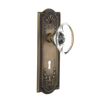Crystal Oval Interior Mortise Door Knob with Meadows Long Plate