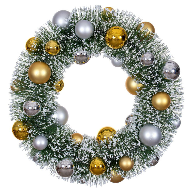  Boules de couronne givrées 18 po., H 5 po x l 18 po x P 18 po, Vert, Argent / or