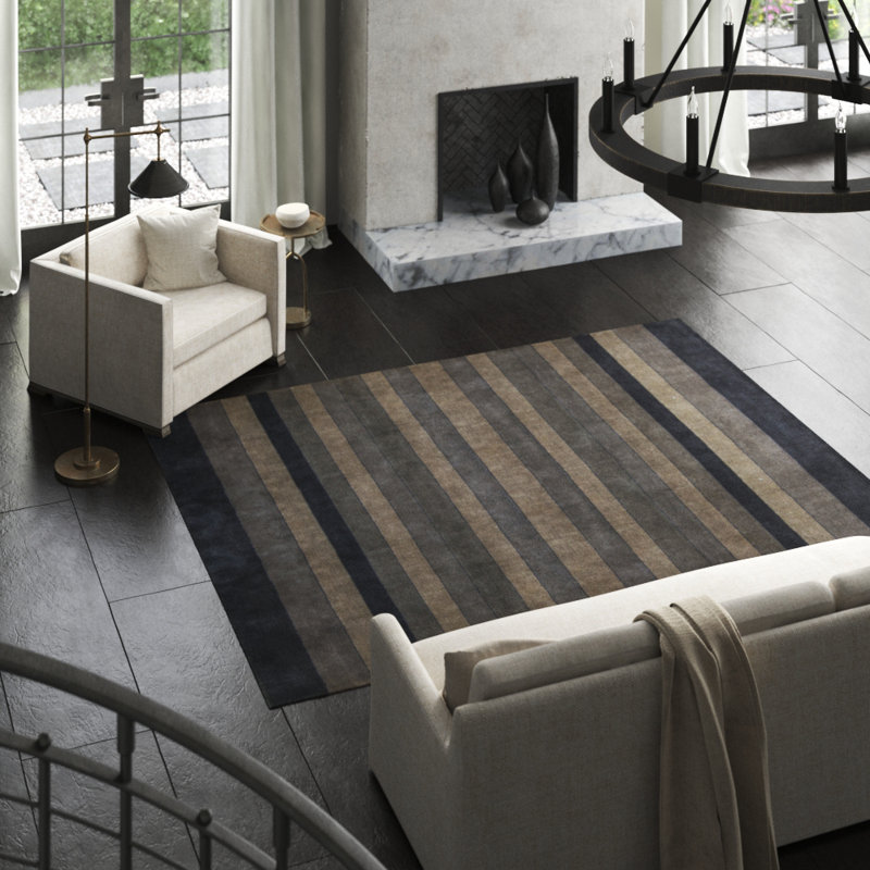Striped Area Rug in Beige/Slate Gray, Rectangle 5'9" x 8'11"