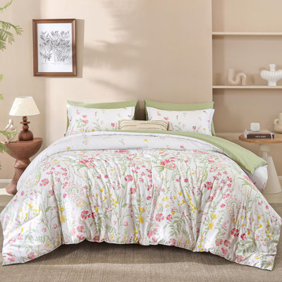 7-Piece Floral Botanical Comforter Set Soft Microfiber Complete Bedding Set for All Season