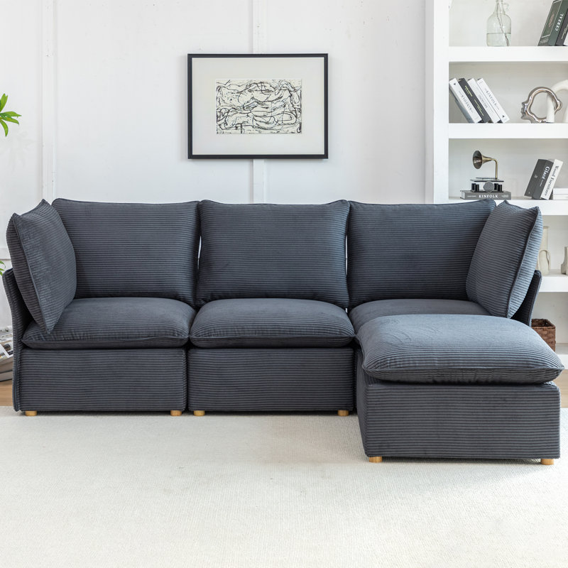 Hepworth Dejohn Corduroy Sectional Sofa With Ottoman, 36" H x 95.5" W x 62.5" D, Gray Corduroy