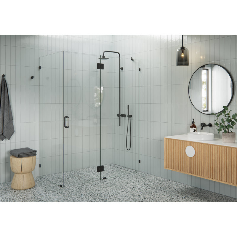 Halo 58 in. x 32 in. x 78 in. 90-degree Fully Frameless Glass Hinged Shower Enclosure, Matte Black