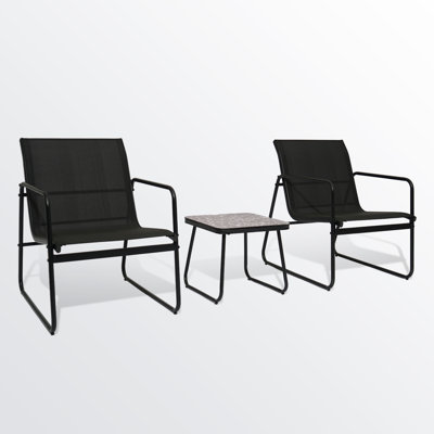 Ensemble de conversation pour 2 personnes avec chaises Textilene et table en marbre - ensemble bistro de patio 3 pièces pour petits espaces