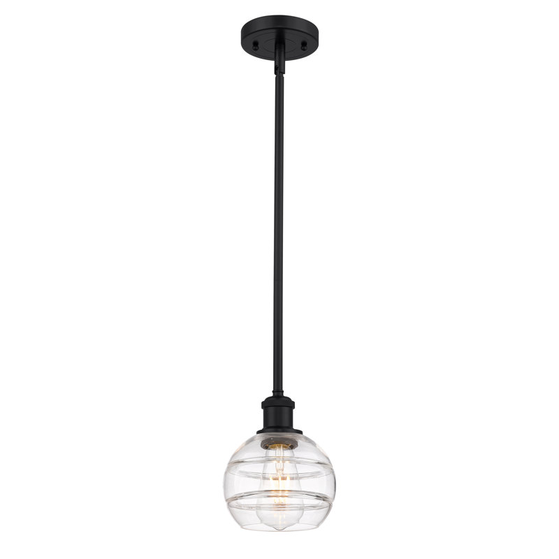 Luminaire suspendu avec tige 1 lumière Ballston Bienes-516-G556, H 7,88 po x l 5,88 po x P 5,88 po, Transparent, Noir mat