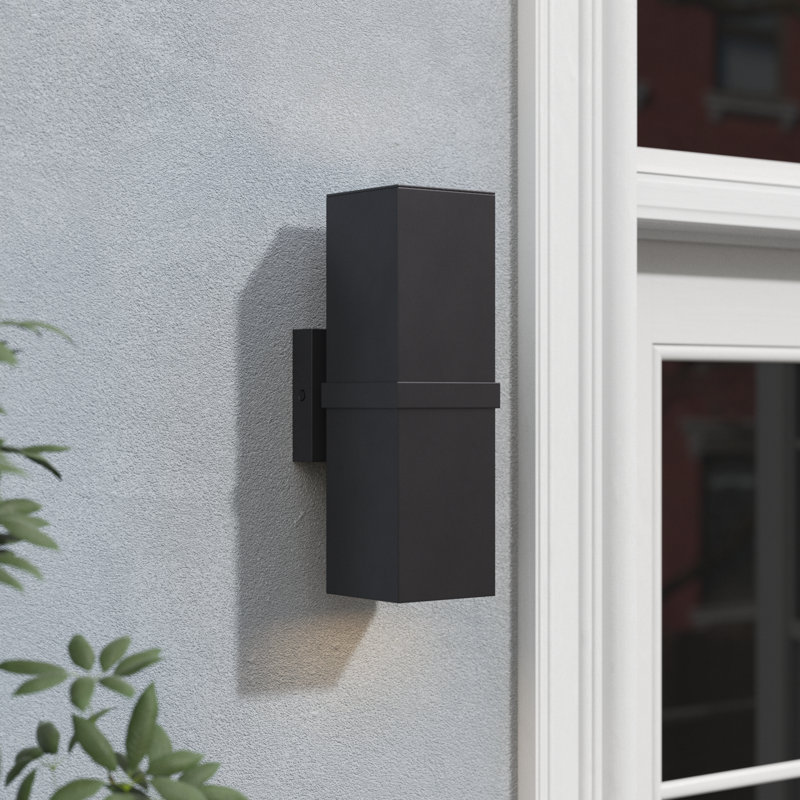 Bosede 14 in. H 2-Light Textured Black Outdoor Wall Sconce made of Rust-Resistant Aluminum Metal Shade, Up-Down Wall Wash, LED Compatible, Use for Exterior Porch Patio Front Door or Garage