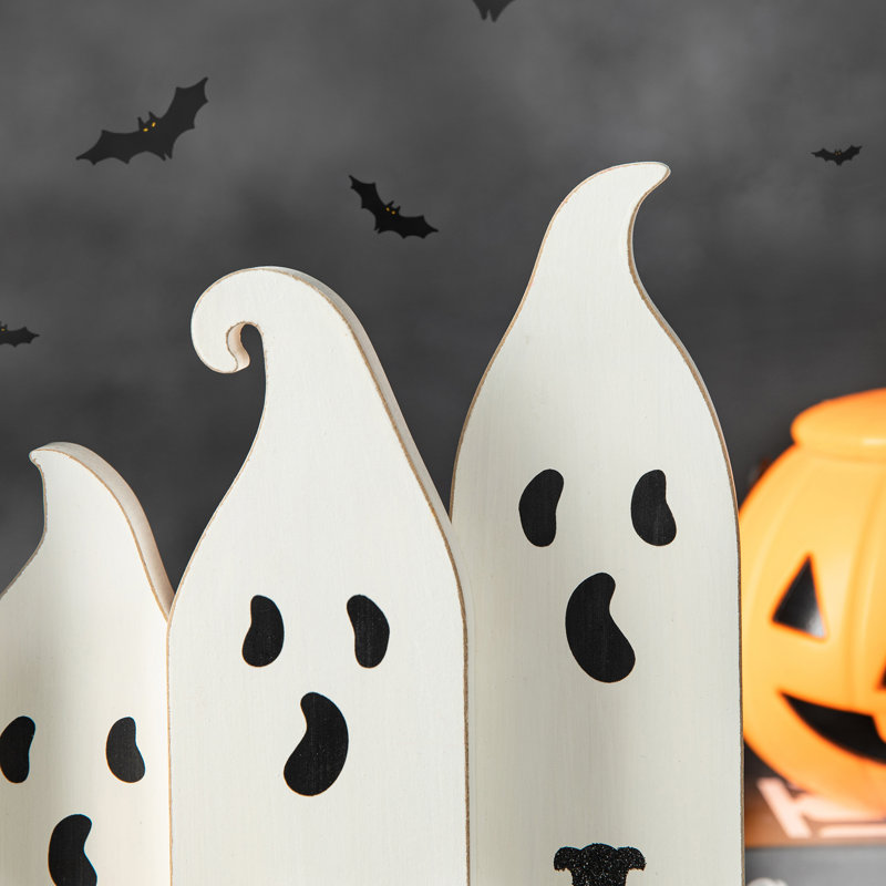 12" White Wooden Ghost Halloween Table Decor