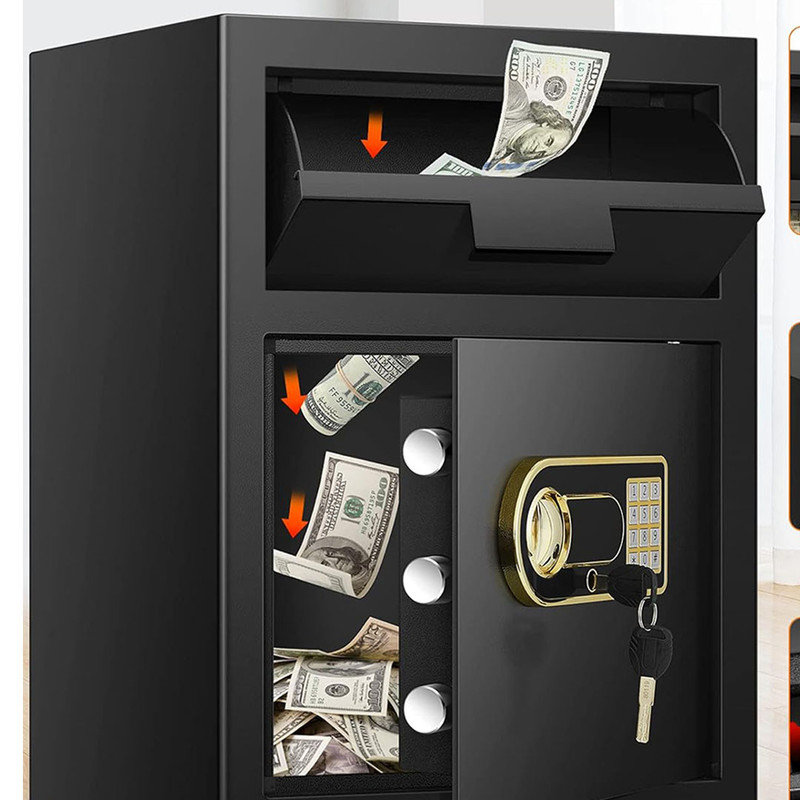 Electronic Fireproof Depository Safe with Drop Slot, Anti-Theft Drop Safe for Business with Programmable Numeric Keypad Lock and Spare Keys