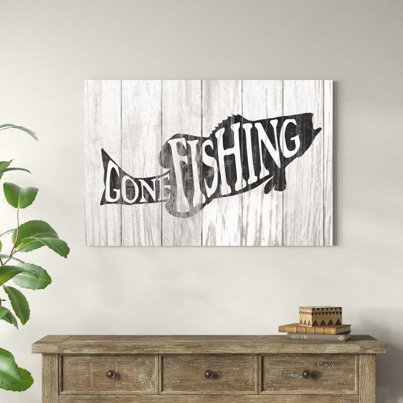 " Gone Fishing Sign " by Wild Apple Portfolio, 32" H x 48" W x 1.25" D