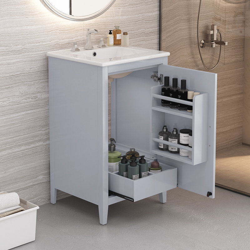 Bathroom Vanity with Sink and Functional Drawer, Gray