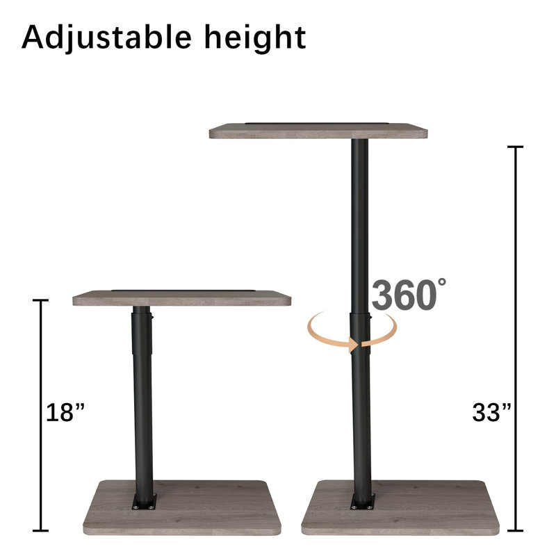 Sofa Armrest Tray Table, 360° Swivel Adjustable Height, Snack Side Table with Phone & Tablet Slot for Couch, Bed, Taupe