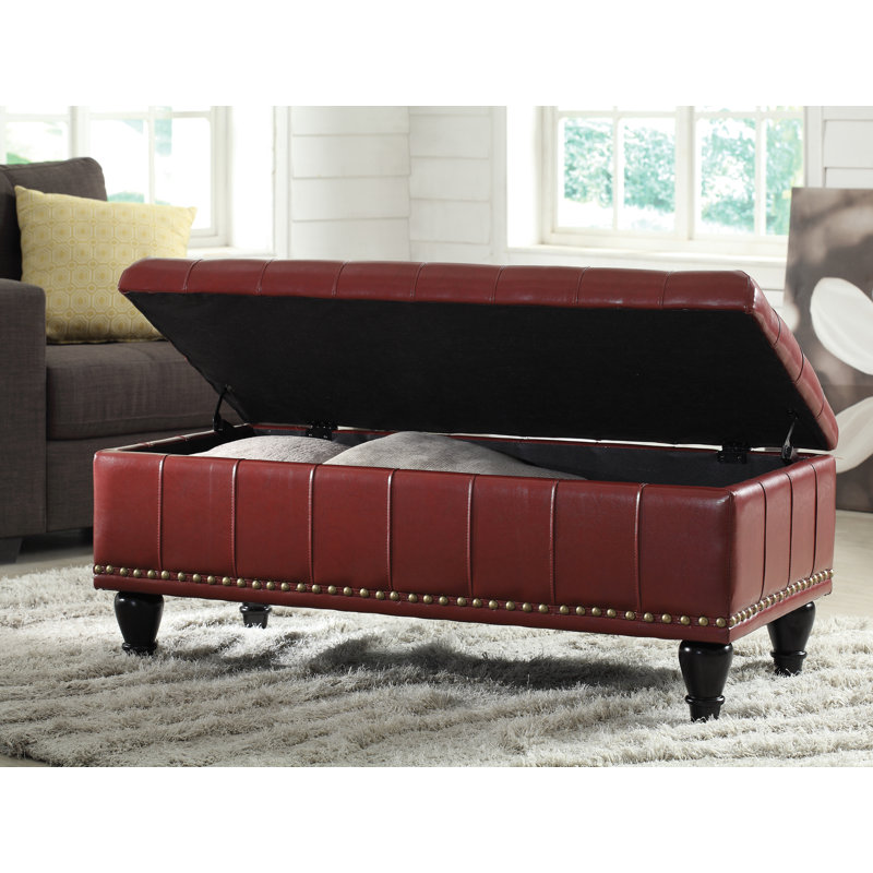 Jonson Faux Leather Ottoman, Crimson Red