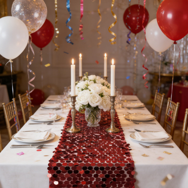 Sequin Table Runner  Birthday Party Dining Table Decoration Glitter Table Runner Table Cover Baby Shower, Wine Red