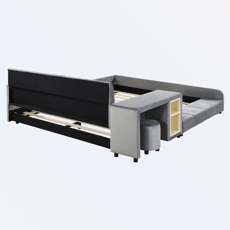 Lit plateforme tapissier Laven, Gris