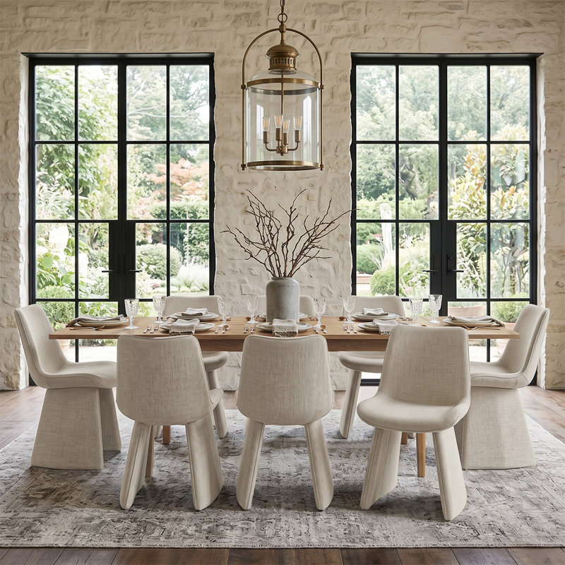 Ensemble de table de salle à manger extensible 72-104 "en placage de bois avec chaises entièrement rembourrées, Taupe