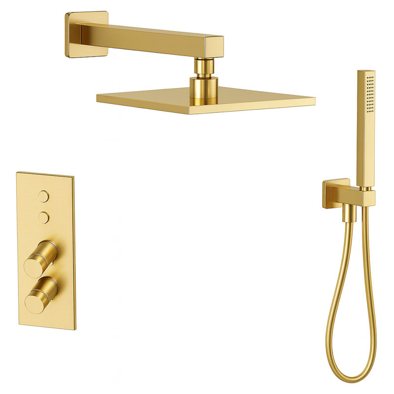 LineaBox Vertical Square Shower System with 2-Way Diverter, 8-Inch Rain Shower Head and Wall Mounted Hand Shower, Valve Included