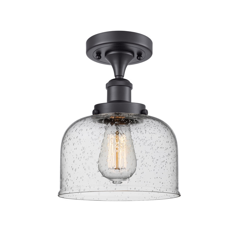 Plafonnier semi-encastré 1 lumière 8 po, Granuleux, Ampoule non incluse, Noir mat