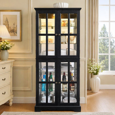 Exquisite Curio Display Cabinet with Four Glass Doors and Adjustable Shelves, Ideal for Showcasing Collectibles in Home or Office