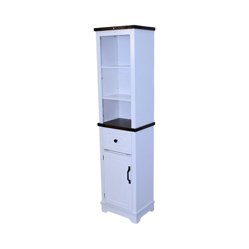 Armoire de rangement pour salle de bain avec style, tablettes réglables, tiroir, noyer blanc et noir, s'adapte aux murs pour plusieurs espaces, grande structure en noyer, plateau stable en noyer, fiable