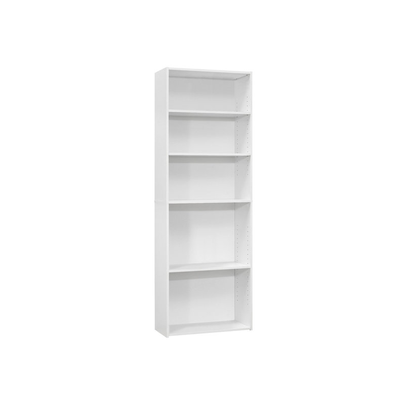 6 Tier Bookshelf Bookcase, 72"H White Laminate For Office & Bedroom, Transitional Style, 3 Adjustable Shelves 2 Fixed, Space Saving, Tipping Hardware Extra And Security Bookcase Tier, Included