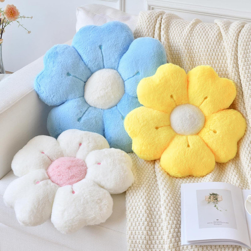 Coussin de fleur, coussin décoratif en forme de fleur pour coussin de lit, coussin de siège de dortoir mignon décor de dortoir (blanc, 15 pouces)
