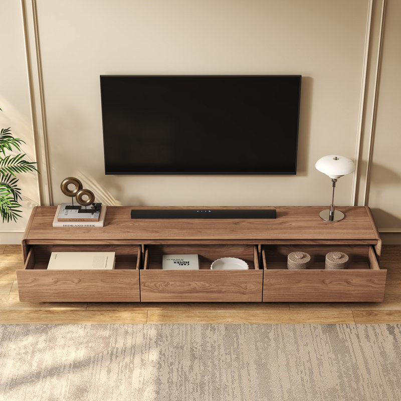 Modern Walnut TV Stand Media Console With Drawer Storage, 12.2" H x 78.7" W x 14.6" D