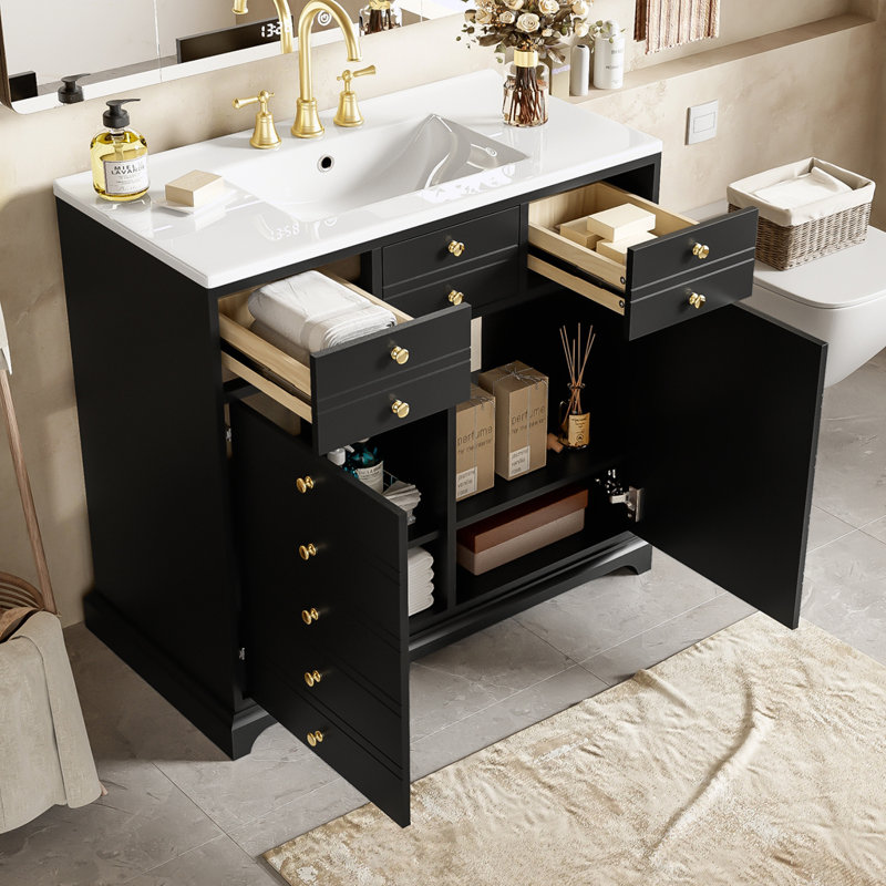 Ensemble de meuble-lavabo avec 2 tiroirs et portes à fermeture douce