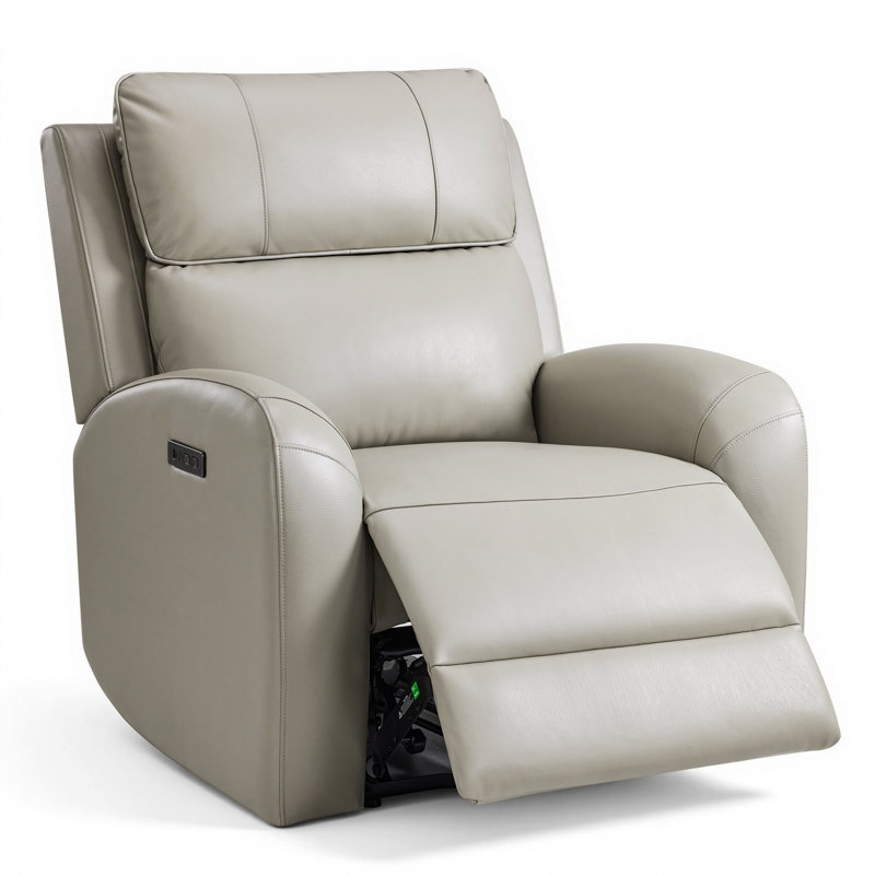 zero clearance recliner  Leather Power Recliner with Adjustable Power Headrest, Grey