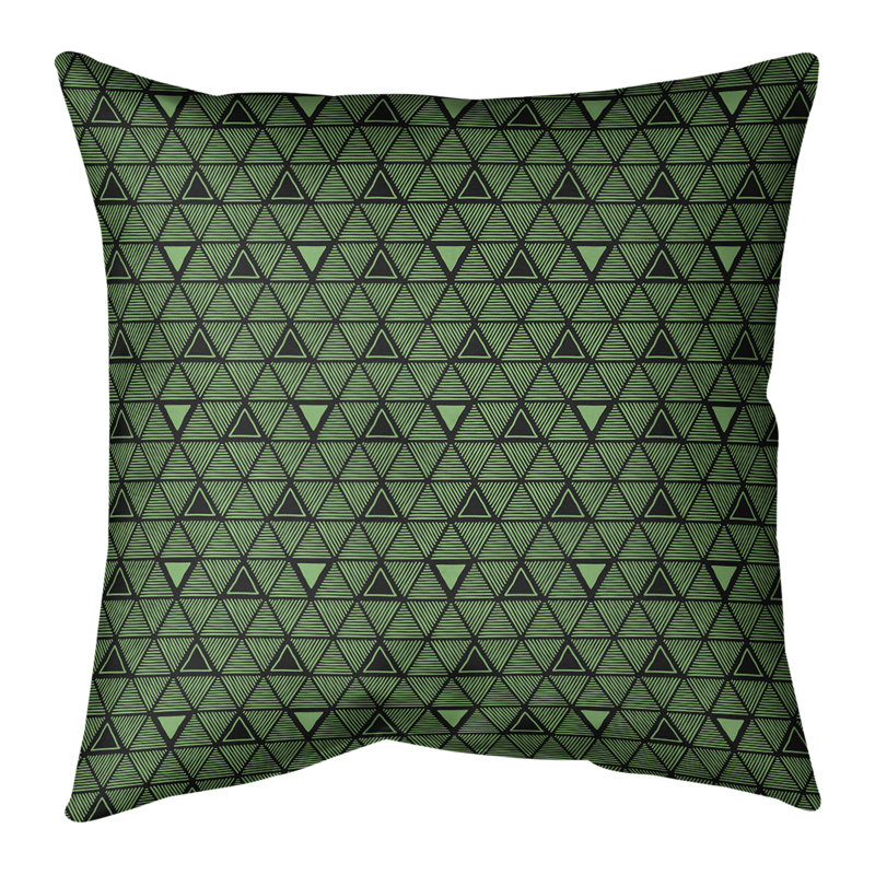 Coussin décoratif triangles dessinés à la main classiques, H 18 po x l 18 po, Bourre en polyester, Vert