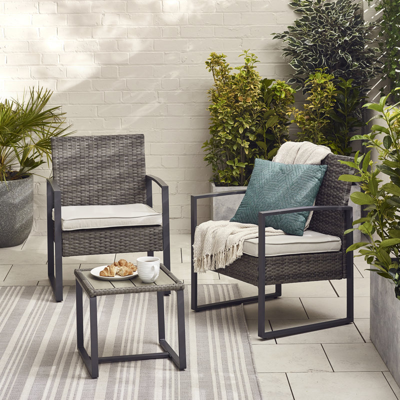 Outdoor 2 Seat And Square Table Bistro Set for Modern Gardens, Grey