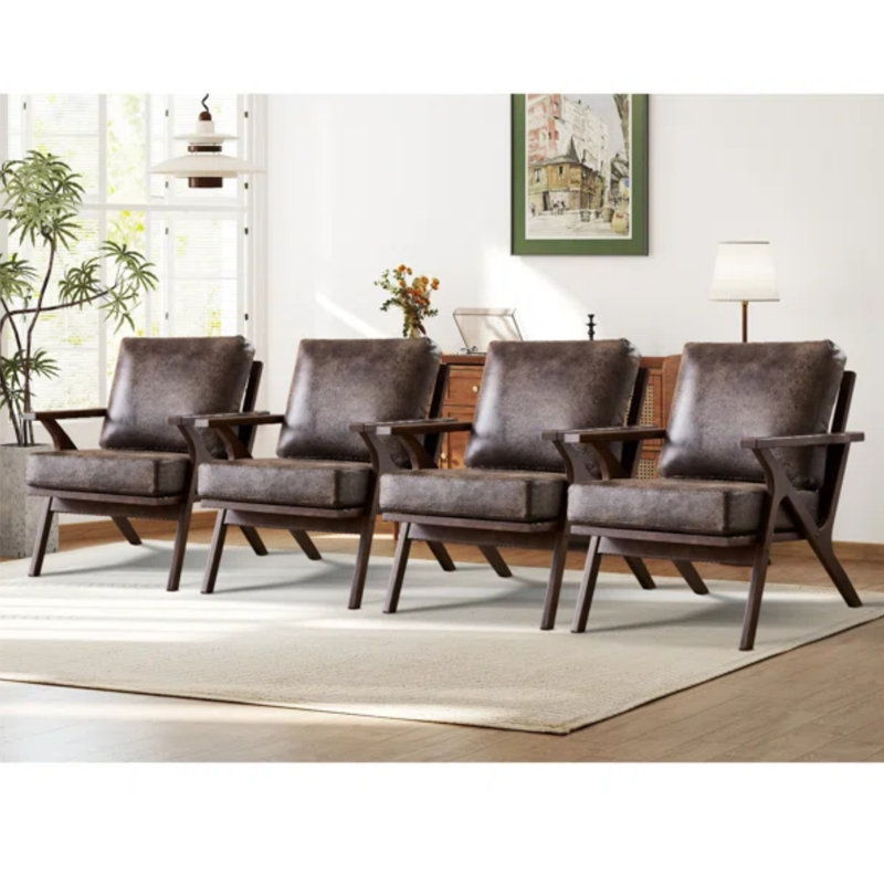 Fauteuil en similicuir avec structure en bois massif Joichiro , Marron foncé, 4