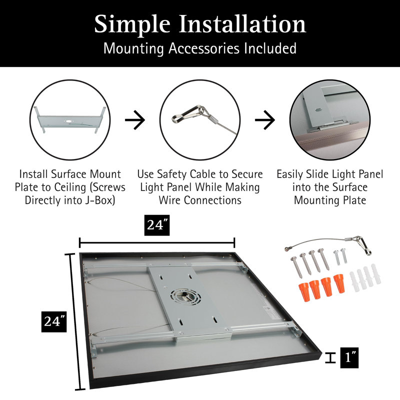 Plafonnier à fixation en surface 2X2 pi - mince, bord éclairé, panneau plat encastré, Noir mat
