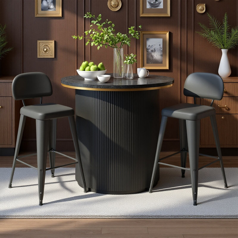Upholstered Seat Counter Stools with Metal Frame, Counter Stool (26" Seat Height), Black