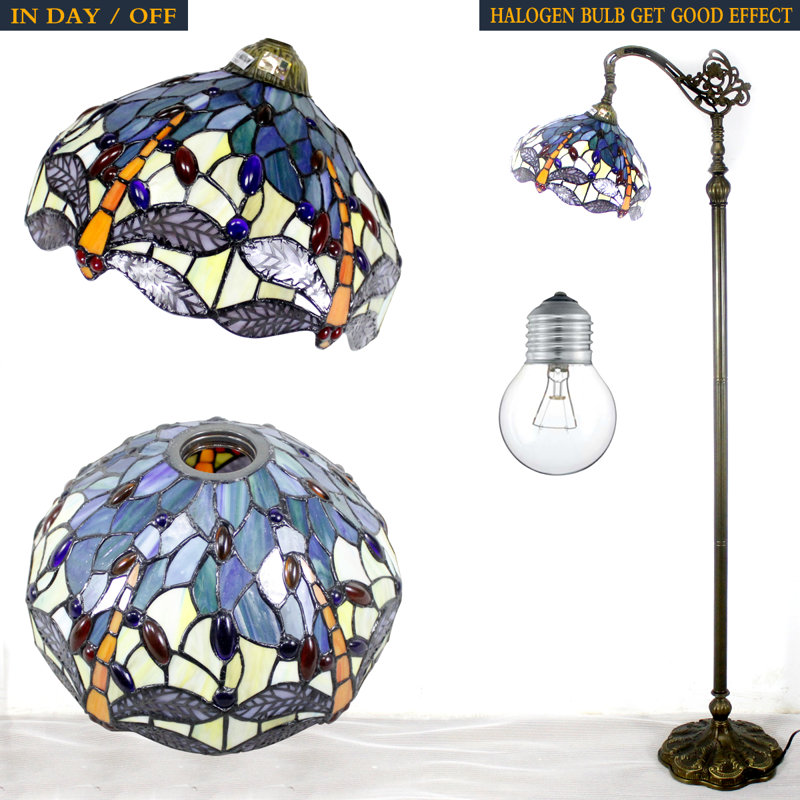 Aionna 64" Blue Stained Glass Adjustable Arc Floor Lamp