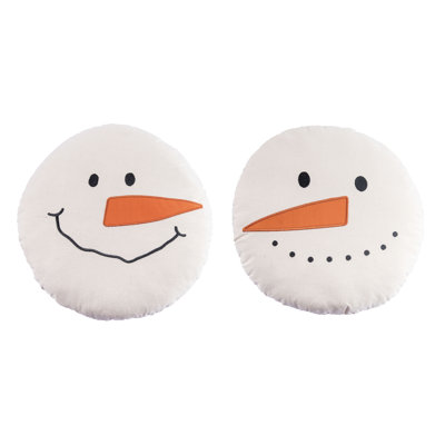 Transpac Christmas Fabric Embroidered Snowman Pillow Set of 2 Christmas Home Decorations