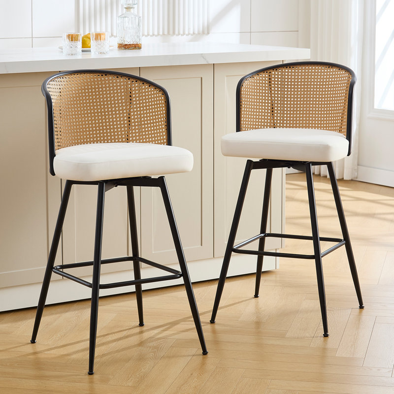 Tabouret de bar et de comptoir pivotant Cane, Tabouret de comptoir (siège d'une hauteur de 26 p, Crème, crème