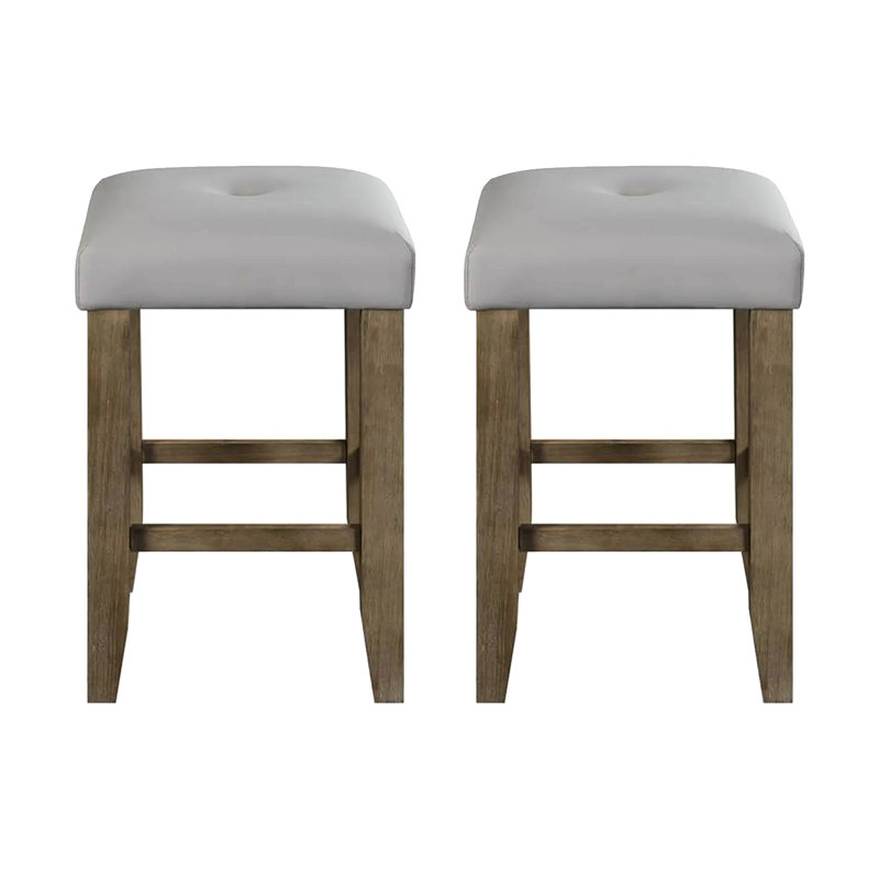 Tabourets rectangulaires fuselés gris et chêne de 2 avec siège rembourré en cuir de polyuréthane pour une hauteur de comptoir de repas agréable dans une atmosphère confortable