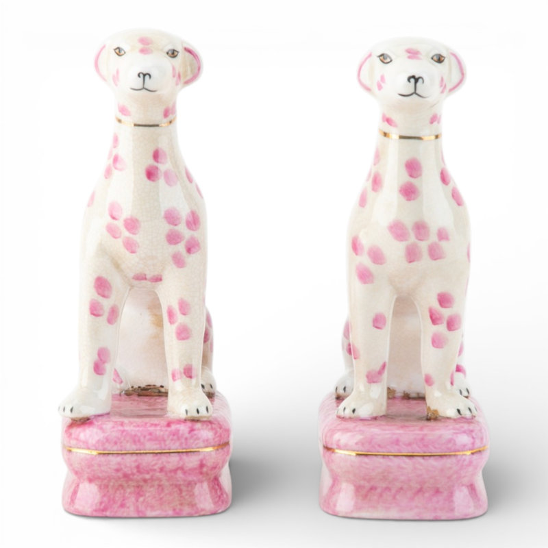 Porcelain Whippet Figurines – Teal Dots (Set of 2), Pink/White/Brown