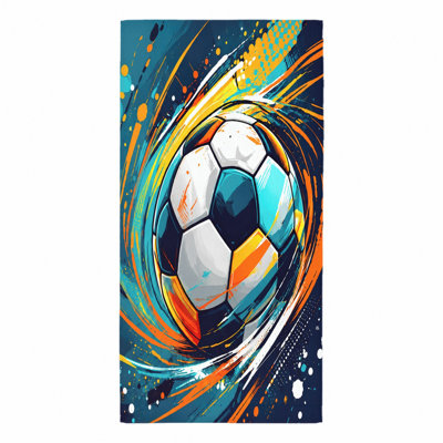 Serviette de plage ballon de football 1 pièce, reproduction d'art dynamique abstraite, conception éclatante orange bleu, microfibre à séchage rapide pour, voyage, natation, unisexe