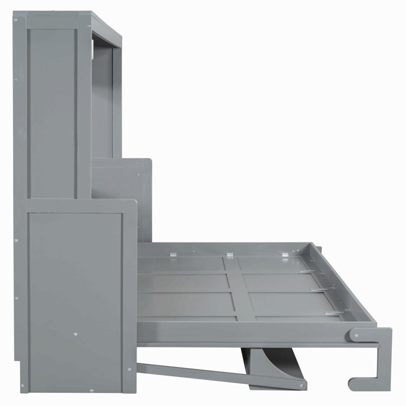 Lit escamotable avec élévateur hydraulique et bureau, Queen, Gris