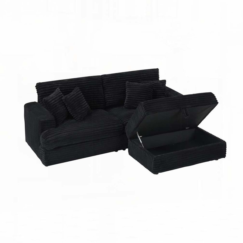 Canapé avec repose-pieds Corduroy, Noir