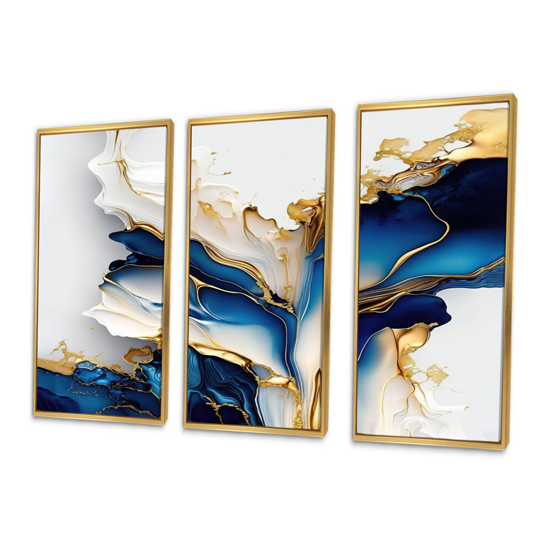 Abstract Geode Gold and Blue Canvas Art Print, 48" x 32"