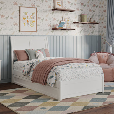 Lamayia Solid Wood Sleigh Platform Bed with Footboard & Roll Out Trundle