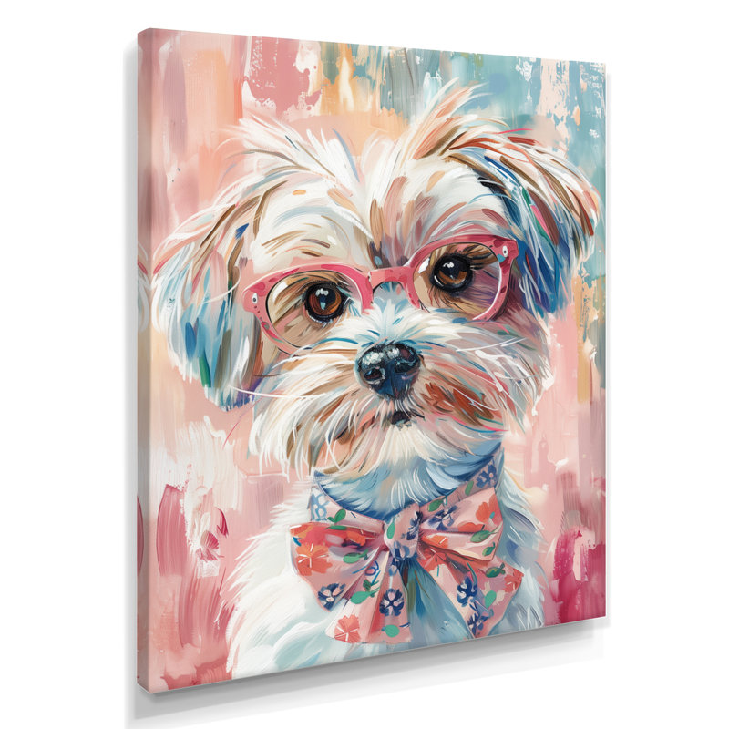 Curieux Shih Tzu rose et gris avec lunettes III, Toile tendue, H 20 po x l 12 po x P 1 po