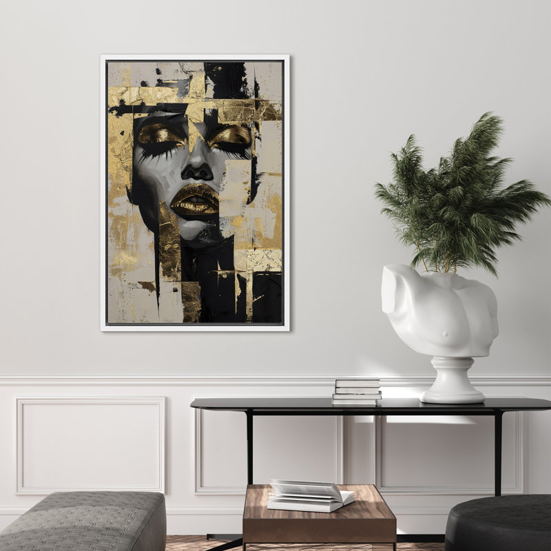 «Elegance Abstract Gold Portrait of Glam», reproduction d'art sur toile encadrée, Cadre blanc, H 36 po x l 24 po
