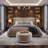 Upholstered Button Tufted Round Ottoman, Beige